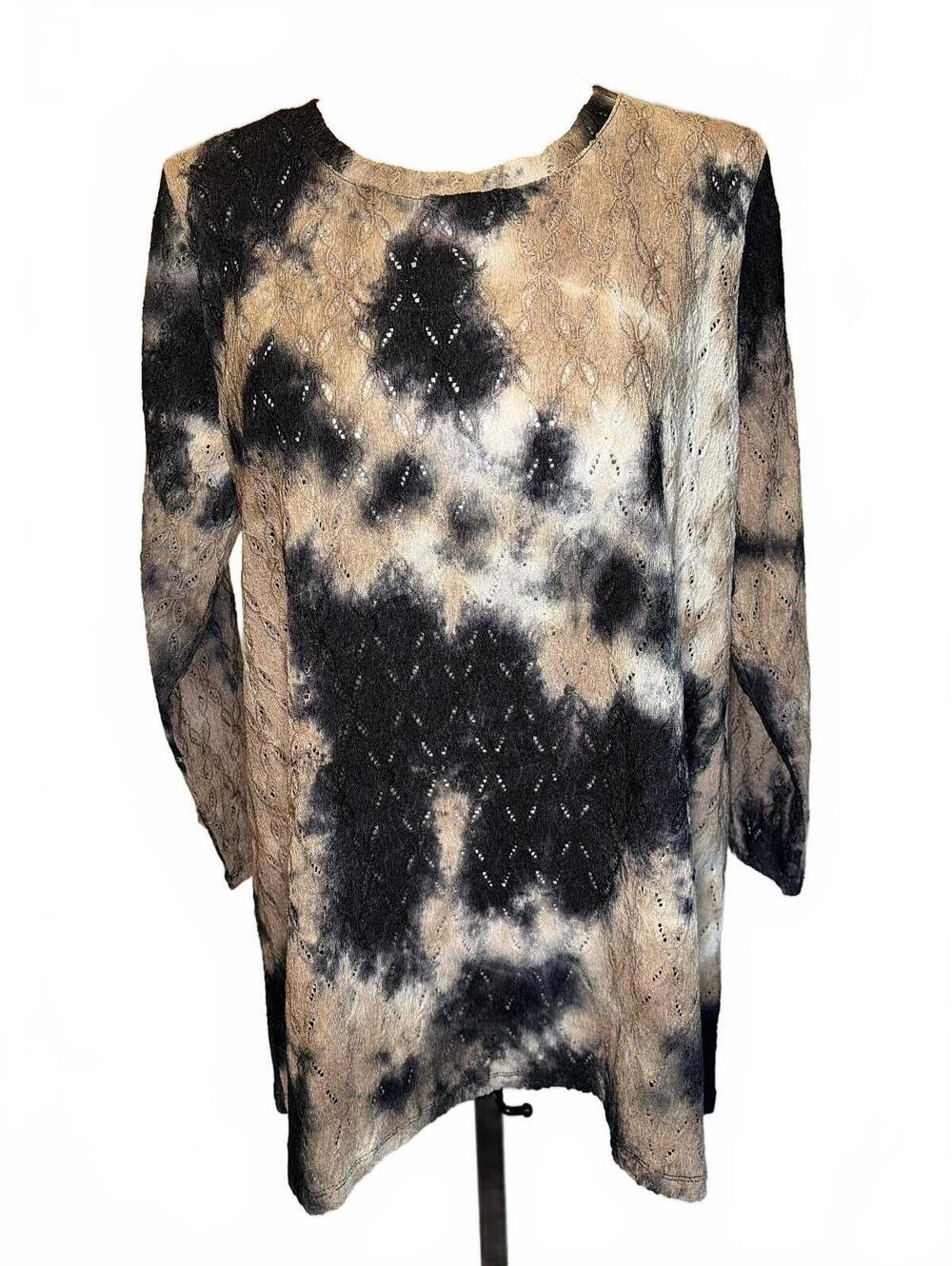 Navy Taupe Tie Dye Lace Knit Tunic M Fairy Grunge Whimsigoth Boho Chic Artsy NWT